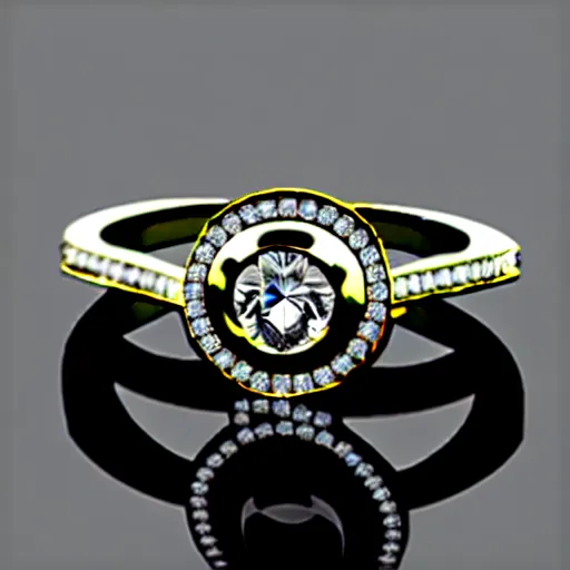 Prompt: engagement ring with two smaller diamonds outside and one bigger diamond in the middle, hyper detailed