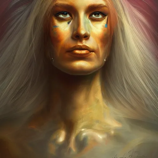Image similar to A stunning portrait of a fire goddess by Jim Burns, fantasy, Trending on artstation.
