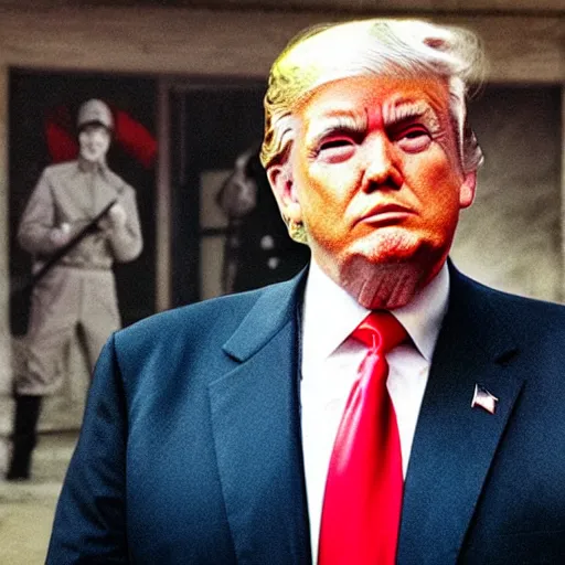 Image similar to a medium - shot still of donald trump in dictator gear looking into the distance, natural light, soviet propaganda style, photography, photorealistic