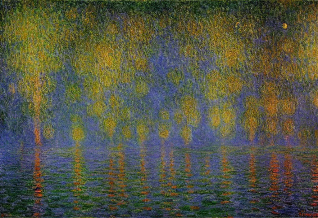 Prompt: Lothlorien at night, as painted by Claude Monet