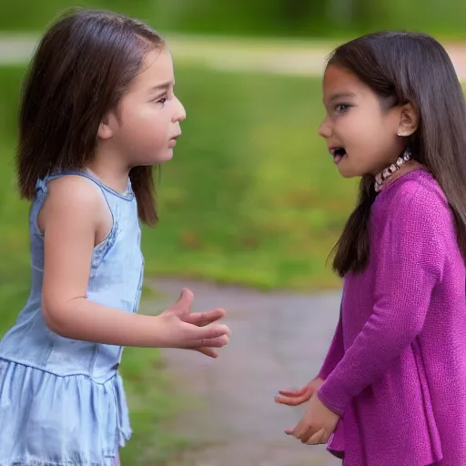 Prompt: a little girl is talking to its adult self from the future