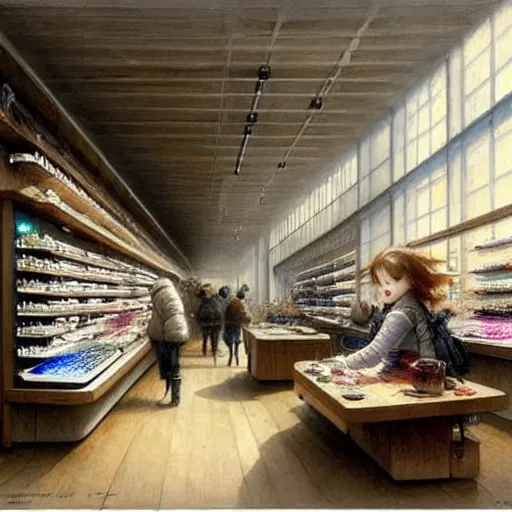 Image similar to (2030s flagship retail interior Samsung Microsoft Apple muted colors.) by Jean-Baptiste Monge !!!!!!!!!!!!!!!!!!!!!!!!!!!