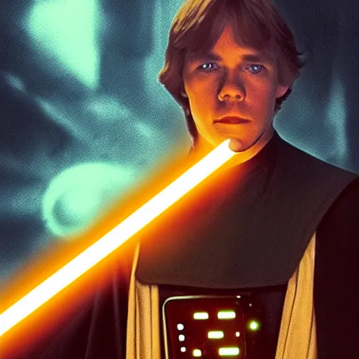 Prompt: Luke Skywalker holding a banana lightsaber, 8k, dark atmosphere