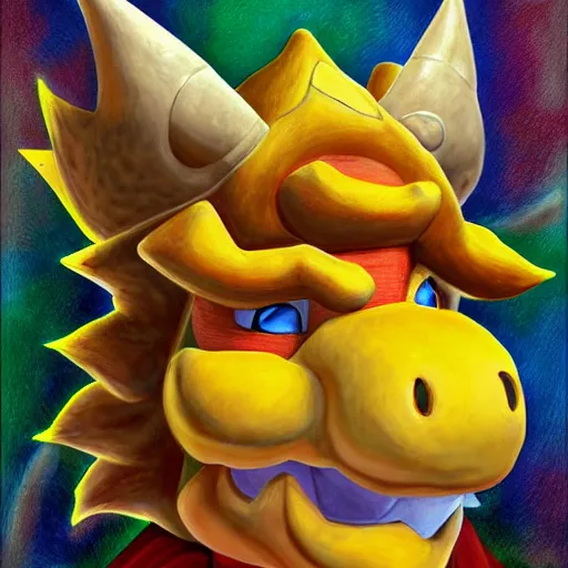 Prompt: a beautiful intricate painting of bowser by rj palmer