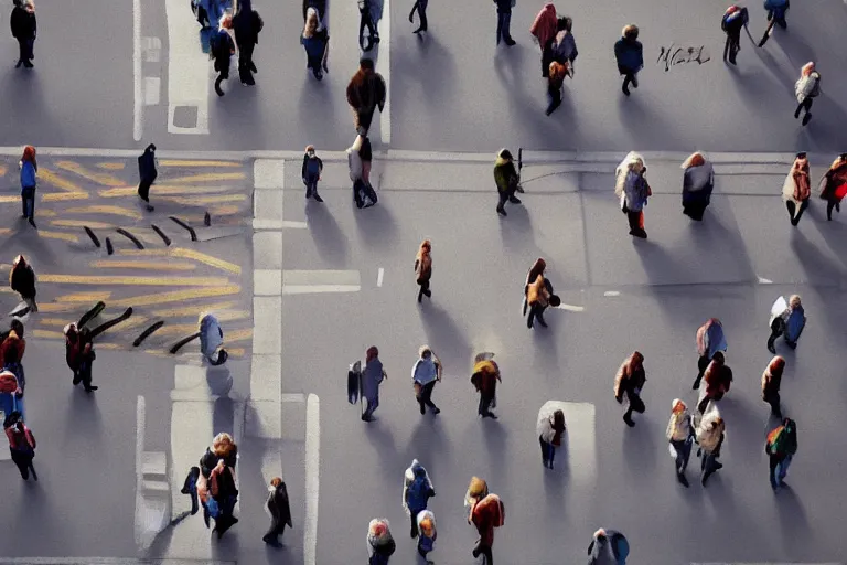 Prompt: ( ( a beautiful 8 k photorealistic masterpiece oil painting ) ( illustrated from above ) ( logo illustration ) ( of ( people walking on the street ) ( cogs and gears coming out of the street ) ) ) ( hyperrealism ) ( 1 6 k ) ( trending on artstation )