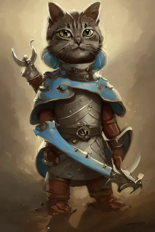 Image similar to cute little anthropomorphic cat knight wearing a cape and a crown, tiny, small, miniature cat , baby animal, short, pale blue armor, cute and adorable, pretty, beautiful, DnD character art portrait, matte fantasy painting, DeviantArt Artstation, by Jason Felix by Steve Argyle by Tyler Jacobson by Peter Mohrbacher, cinematic lighting