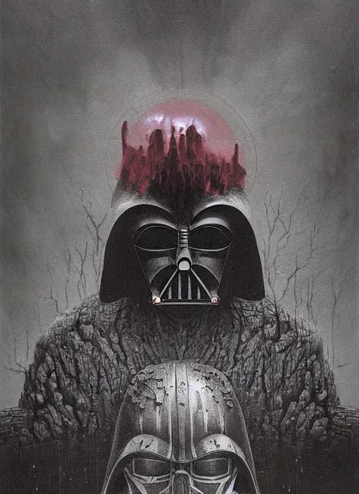 Image similar to darth vader, beksinski, eldritch, apocalypse, creepy creature, horror spooky