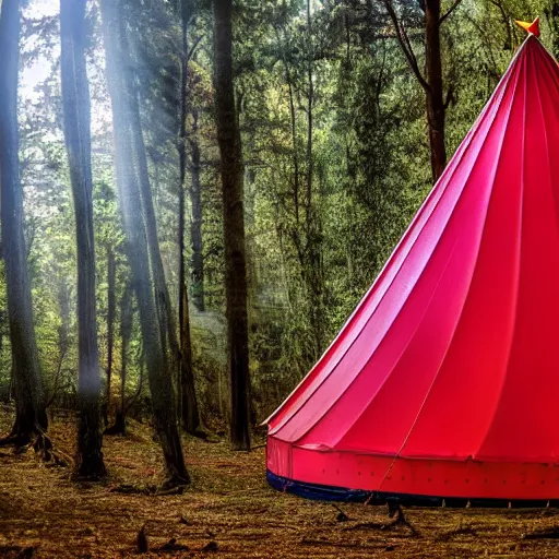 Image similar to a circus tent in the middle of a dark mysterious forest