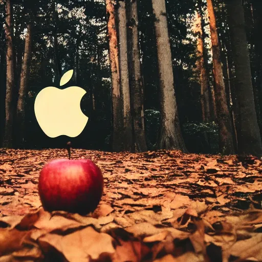 Image similar to apple sitting on the ground in a haunted forest