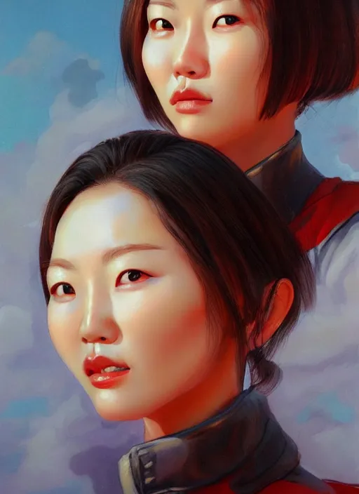 Image similar to a portrait of a korean woman merged with a fire truck, art by boris vallejo and greg danton and denys tsiperko, detailed, hyperrealism, artstation