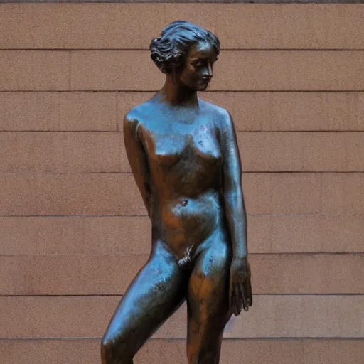 Image similar to photorealism full shot body of old bronze patina statue of woman, museum background, bending poses, bokeh, detail, - h 1 0 2 4