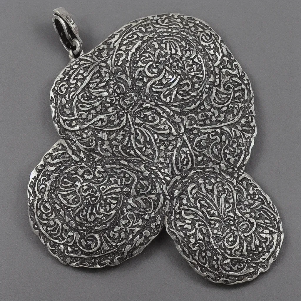 Image similar to Amulet Of Ottoman inlaid in silver, realistic, clean