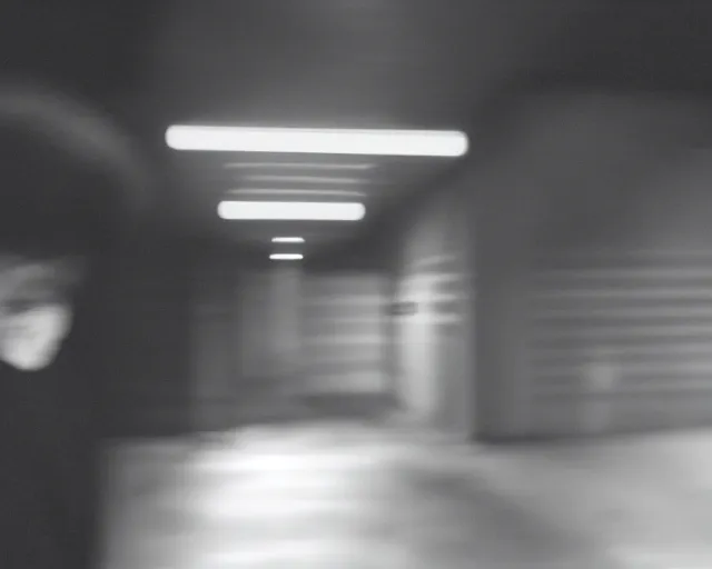 Image similar to aggressive psychopath looking at camera, horror lighting, at night, cctv footage, out of focus, motion blur