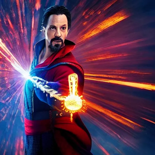 Image similar to A movie still of Lin-Manuel Miranda as Zombie Dr Strange, dynamic lighting, 8k, Heroic Pose, 2022 picture of the year