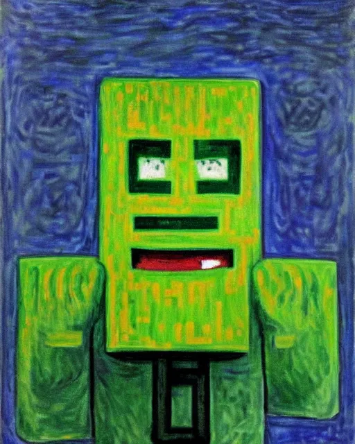 Prompt: minecraft creeper as the subject of the scream by edvard munch