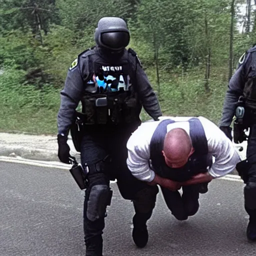Image similar to grey alien being arrested by russian special forces