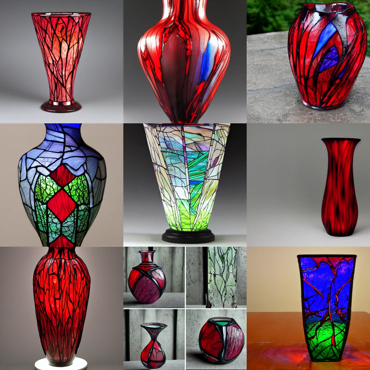 Prompt: blood vase made out of veins and stained glass
