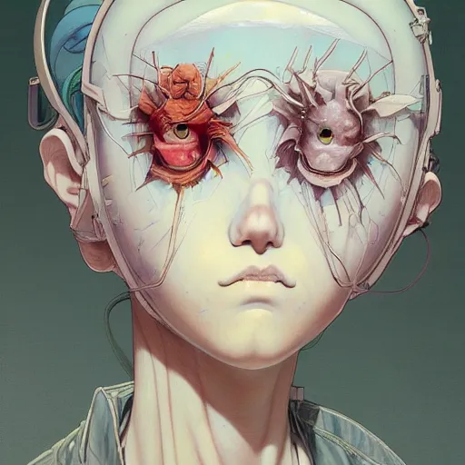 Image similar to prompt : wierd character portrait soft light painted by james jean and katsuhiro otomo and erik jones, inspired by evangeleon anime, smooth face feature, intricate oil painting, high detail illustration, sharp high detail, manga and anime 1 9 9 9