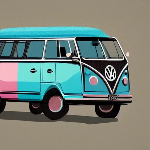 Image similar to illustration of an old van volkswagen, may 6 8, pastel colors, cool, hippie by studio muti