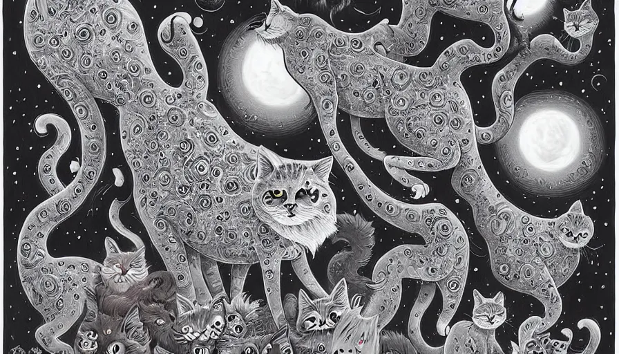 Image similar to acrylic painting of really tall cats by joe fenton, thick brush strokes and visible paint layers