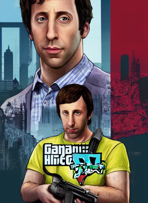 Image similar to a portrait of simon helberg as gta 5 cover art