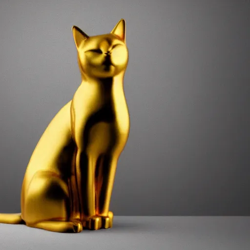 Prompt: a gold statue of a cat, dramatic lighting, professional photo