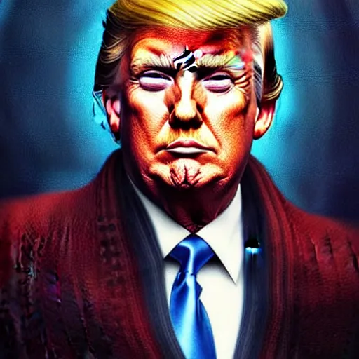 Prompt: Portrait of Donald Trump, D&D, blue eyes, face, fantasy, intricate, elegant, highly detailed, digital painting, artstation, concept art, smooth, sharp focus, illustration, red square on background, art by artgerm and greg rutkowski and alphonse mucha