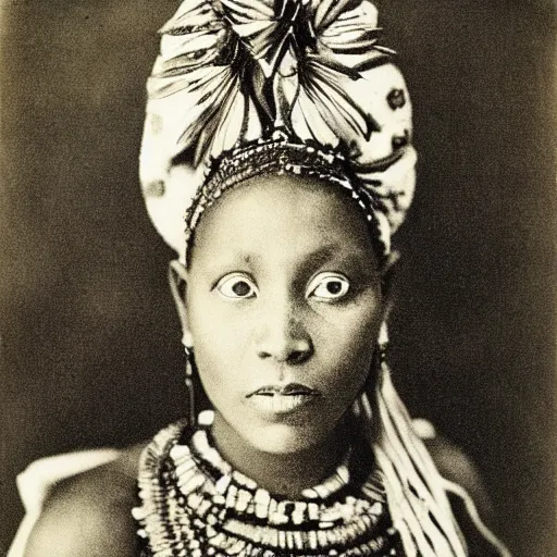 Prompt: vintage photo of an elegant west African manding queen by edward s curtis, photo journalism, photography, cinematic, national geographic photoshoot