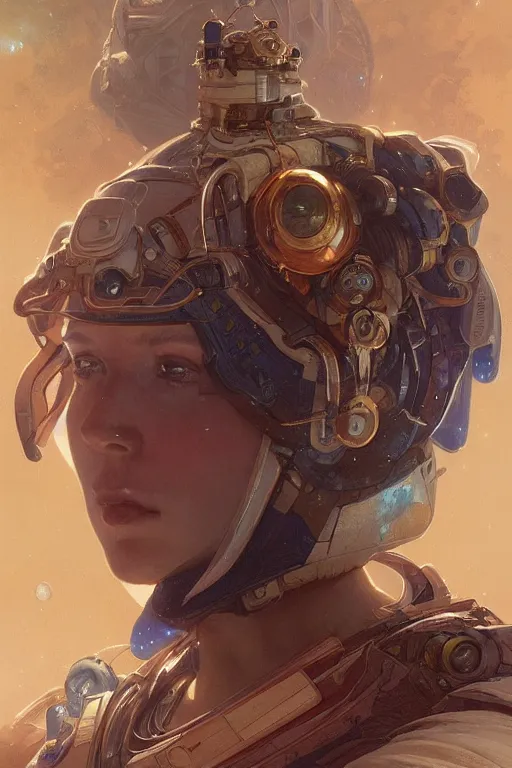 Prompt: portrait of a space explorer, D&D, fantasy, intricate, highly detailed, digital painting, artstation, concept art, smooth, sharp focus, illustration, art by artgerm and greg rutkowski and alphonse mucha