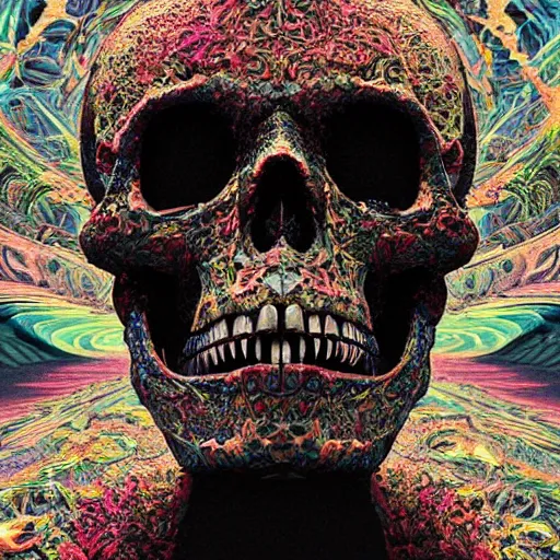 Image similar to portrait_of_a_melting_skull._intricate_abstract._psychedelic_liquod_embossed_intricate_artwork._by_Tooth_Wu_wlop_beeple_dan_mumford._octane_render_trending_on_artstat