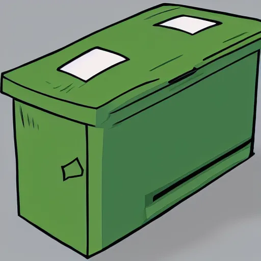 Image similar to Anime style illustration of an anthropomorphic dumpster