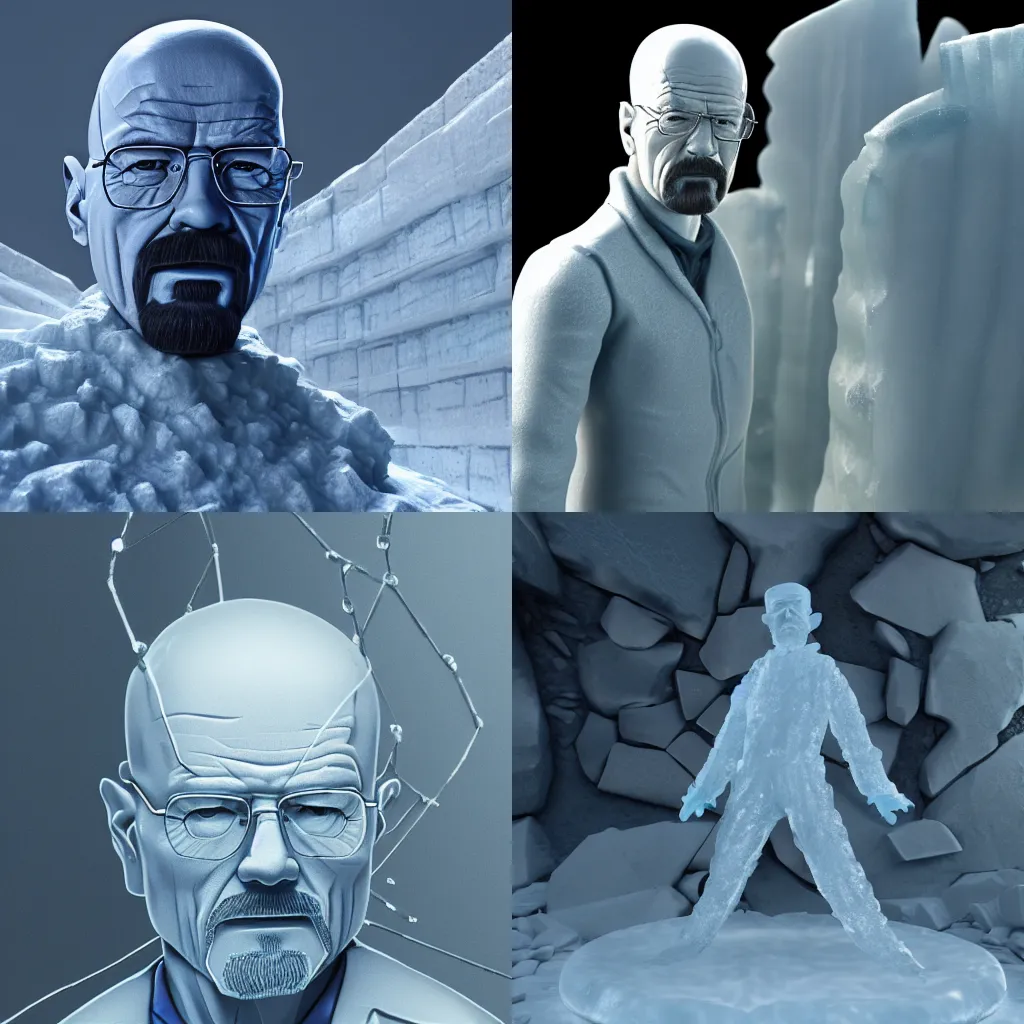 Prompt: an ice statue of walter white from breaking bad as a ninja warrior, golden ratio, cinematic, trending on artstation, deviantart and cgsociety, 8k, high resolution