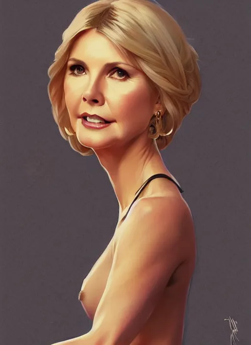 Image similar to portrait of olivia newton john, fullbody, intricate, elegant, highly detailed, my rendition, digital painting, artstation, concept art, smooth, sharp focus, art by artgerm and greg rutkowski and alphonse mucha and uang guangjian and gil elvgren and sachin teng, symmetry!!