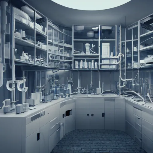 Image similar to 8 k hd detailed octane render of the laboratory of a mad scientist