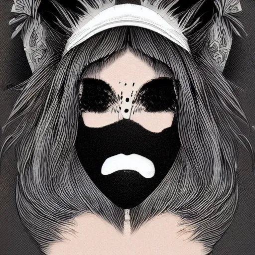 Prompt: a jealous woman cover by oni mask on half of her face, black background 5 5 mm, potrait, digital art, japanese anime style