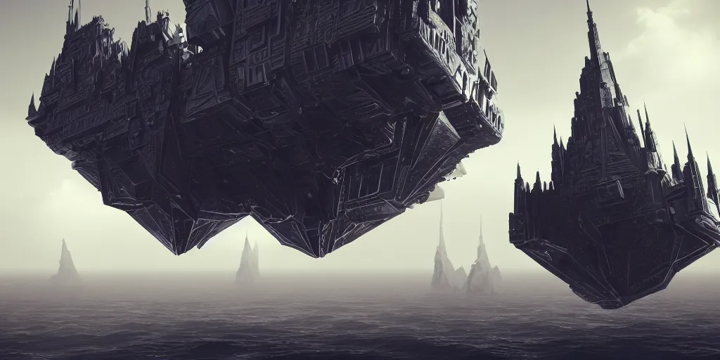 Prompt: render of a highly detailed floating angular space castle star fort, huge, gargantuan, sense of scale, complex science fiction intricate machinery, 8 k octane render, 4 k unreal engine, hyperdetailed, chiaroscuro lighting, high contrast lighting, by paul chadeisson and sparth, trending on artstation