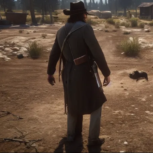 Prompt: paul dano stars as john marston in the playstation 4 video game red dead redemption 2, detailed in game screenshots