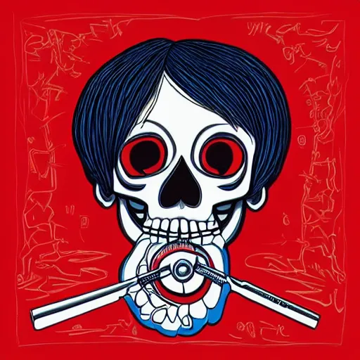 Image similar to kim kibum from shinee using a skeleton key to unlock his red front door, in the art style of alex gross