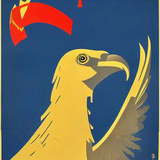 Image similar to soviet propaganda poster depicting a dromaius novaehollandiae in military uniform