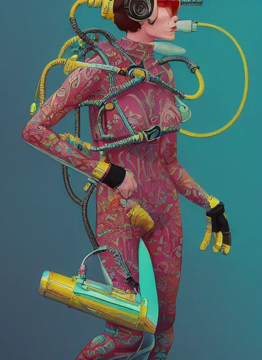 Image similar to scuba diver :: by Martine Johanna and Simon Stålenhag and Chie Yoshii and Casey Weldon and wlop :: ornate, dynamic, particulate, rich colors, intricate, elegant, highly detailed, centered, artstation, smooth, sharp focus, octane render, 3d