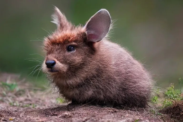 Image similar to a pudu chinchilla!!! hybrid! hyper realistic!! realistic lighting!! wildlife photographer of the year!!! bold natural colors, national geographic, hd, wide angle, 8 k