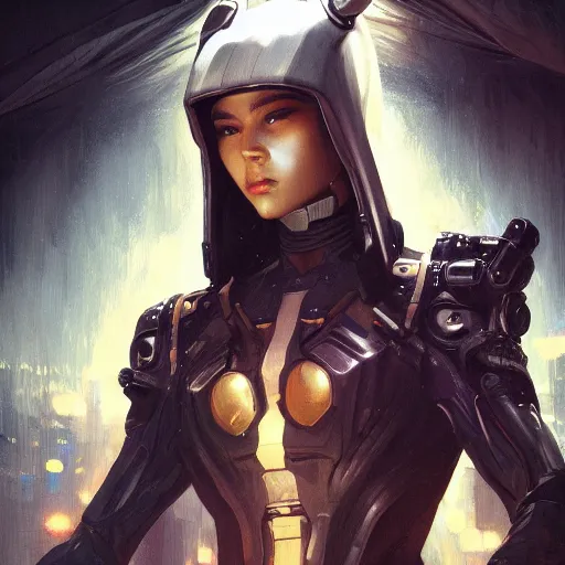 Image similar to scifi character portrait Painting of a futuristic ninja, dystopian mood, intricate, wild, highly detailed, digital painting, artstation, concept art, smooth, sharp focus, illustration, art by artgerm and greg rutkowski and alphonse mucha