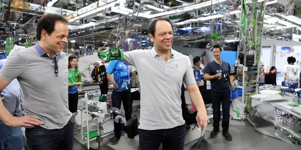 Image similar to phil spencer, microsoft, x - box, phil spencer in an asian factory, fantasy, games 3 d, unreal, amazing detali 4 k