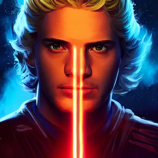 Image similar to anakin skywalker ( hayden christensen ) star wars attack of the clones, digital painting bioluminance alena aenami artworks in 4 k design by lois van baarle by sung choi by john kirby artgerm style pascal blanche and magali villeneuve