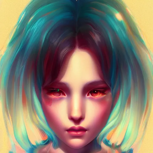 Image similar to portrait of teen girl, art by Ross tran, vivid color palette, digital painting, 3D, octane render, post process in Photoshop, highly detailed