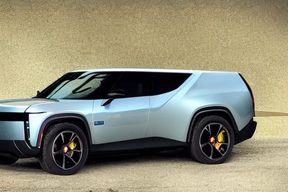 Prompt: a sports car designed by rivian