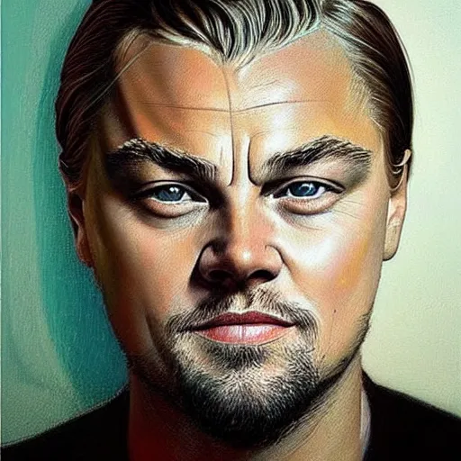 Image similar to “Leonardo DiCaprio, beautiful, highly detailed portrait, Elpis, oil, canvas, hyperrealistic, Jenny Saville”