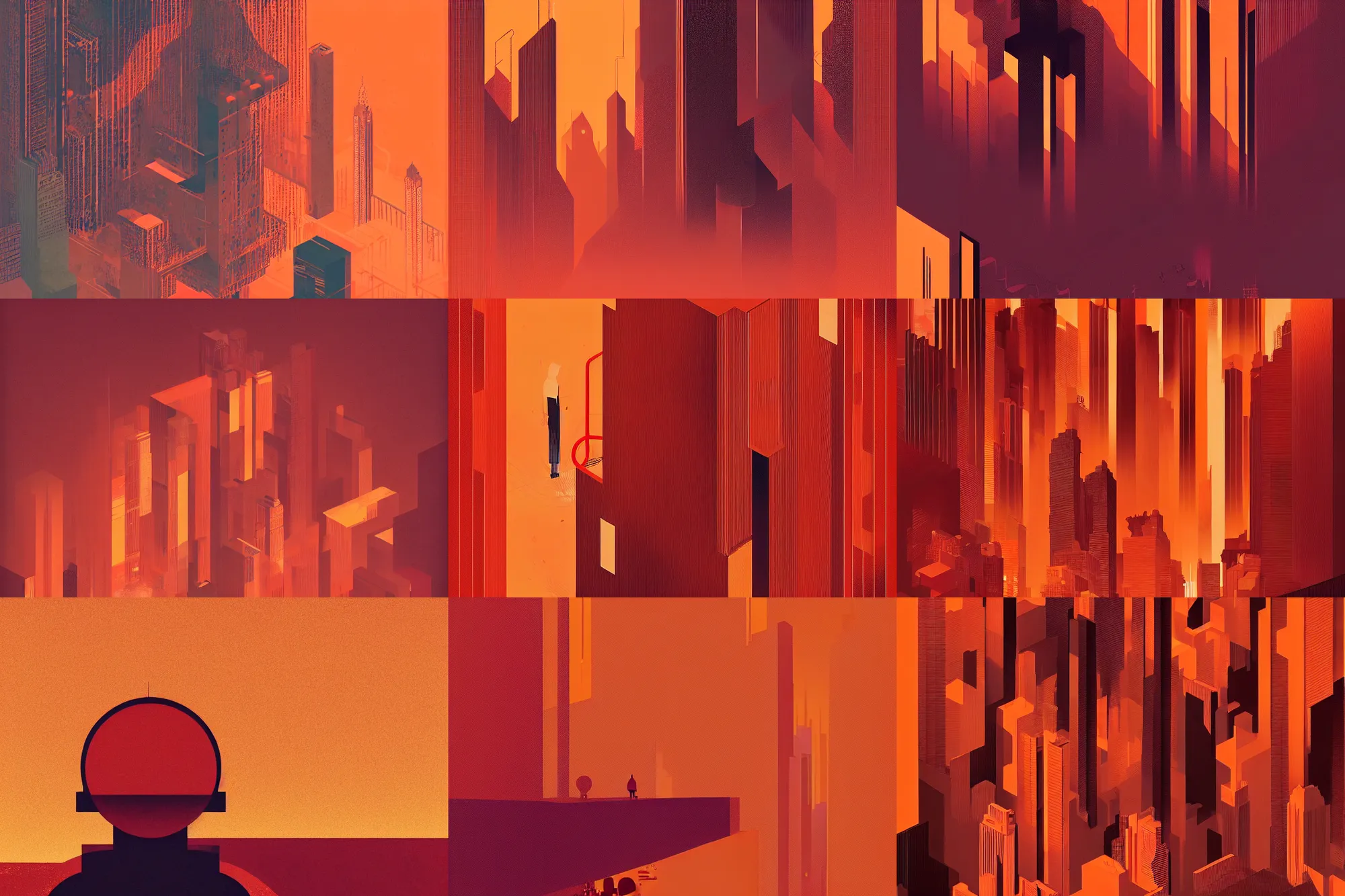 Prompt: ( ( dither ) ), editorial illustration a city burning inside an iphone, modern art deco, orange + red + black, ( ( mads berg ) ), christopher balaskas, victo ngai, rich grainy texture, detailed, dynamic composition, wide angle, matte print, modern brutalism