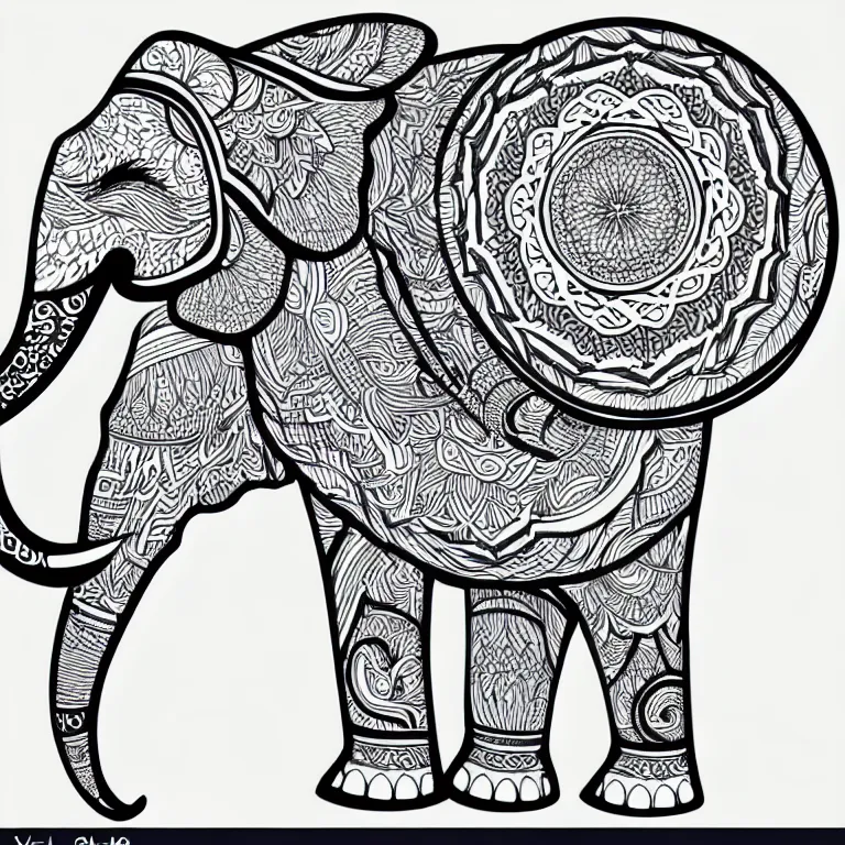 Image similar to elephant ornaments fractal ink drawing line art colouring page vector