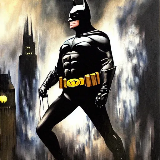 Image similar to Painting of a batman dark knight by Christopher Nolan oil painting